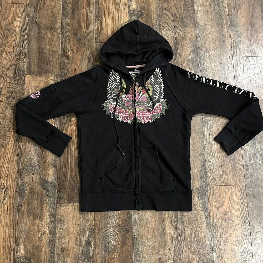 Vintage Harley Davidson Women's Full Zip Hoodie Jacket Size M HD Ink